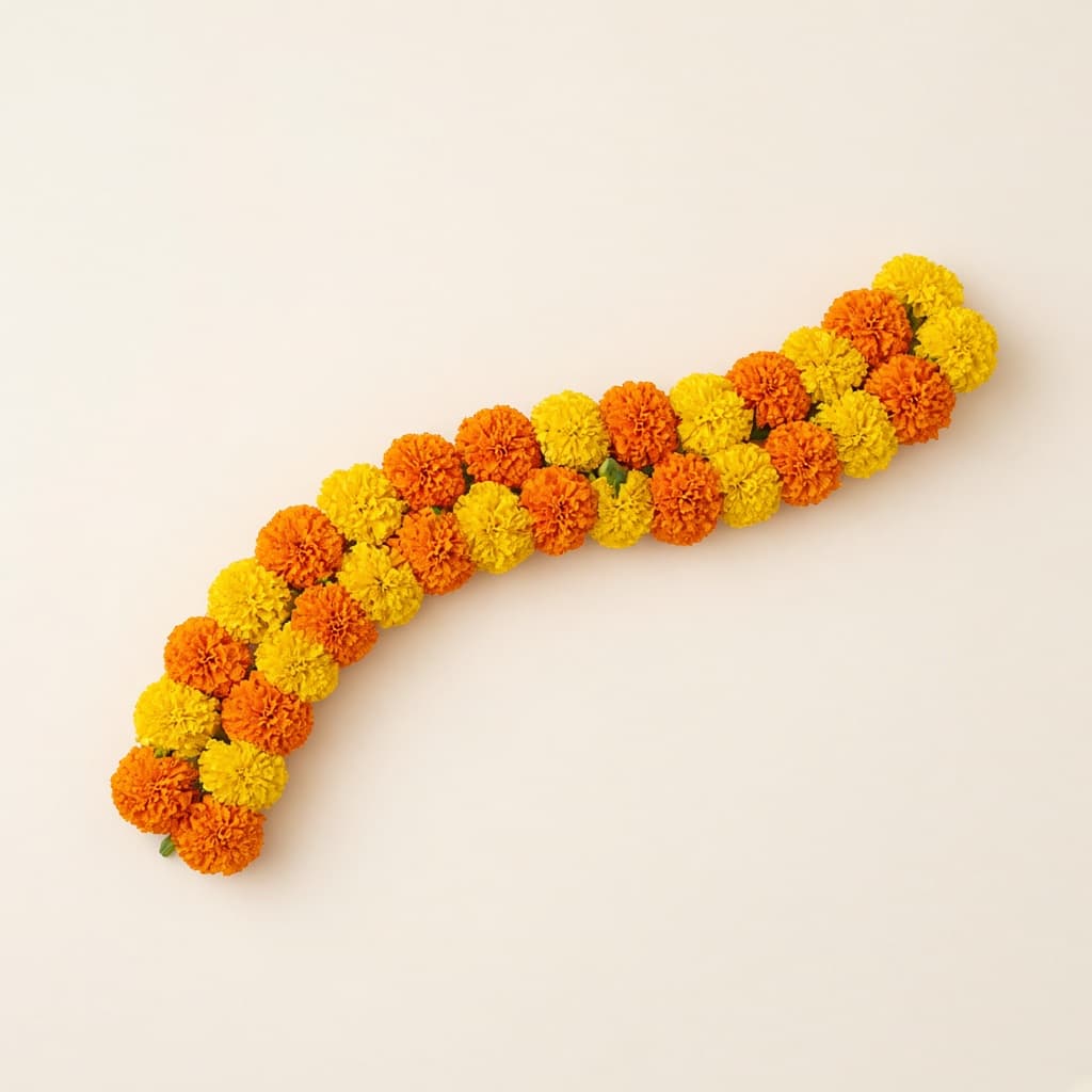 Fresh orange and yellow marigold garland